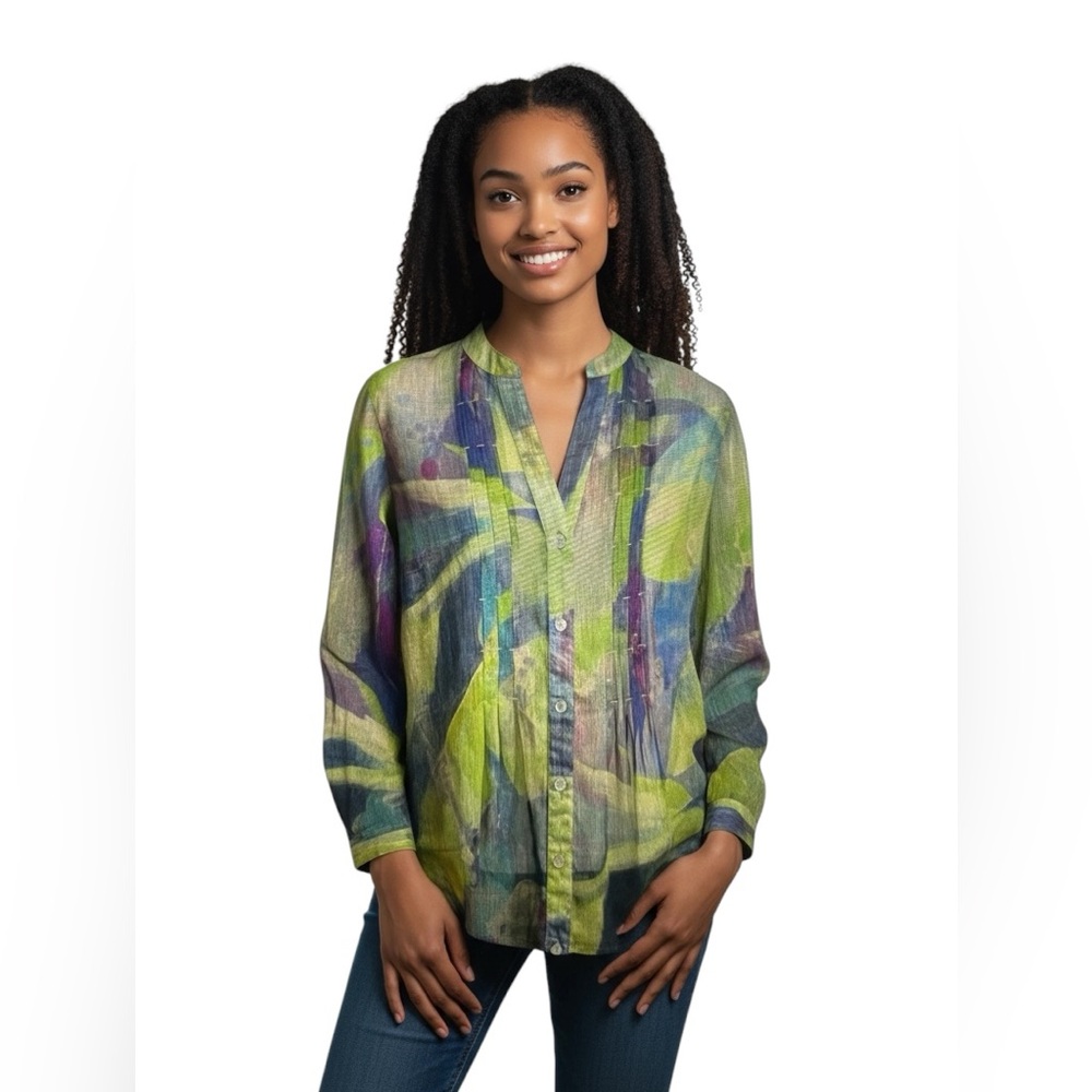 Soft Surroundings sheer whimsical bohemian long sleeve shirt